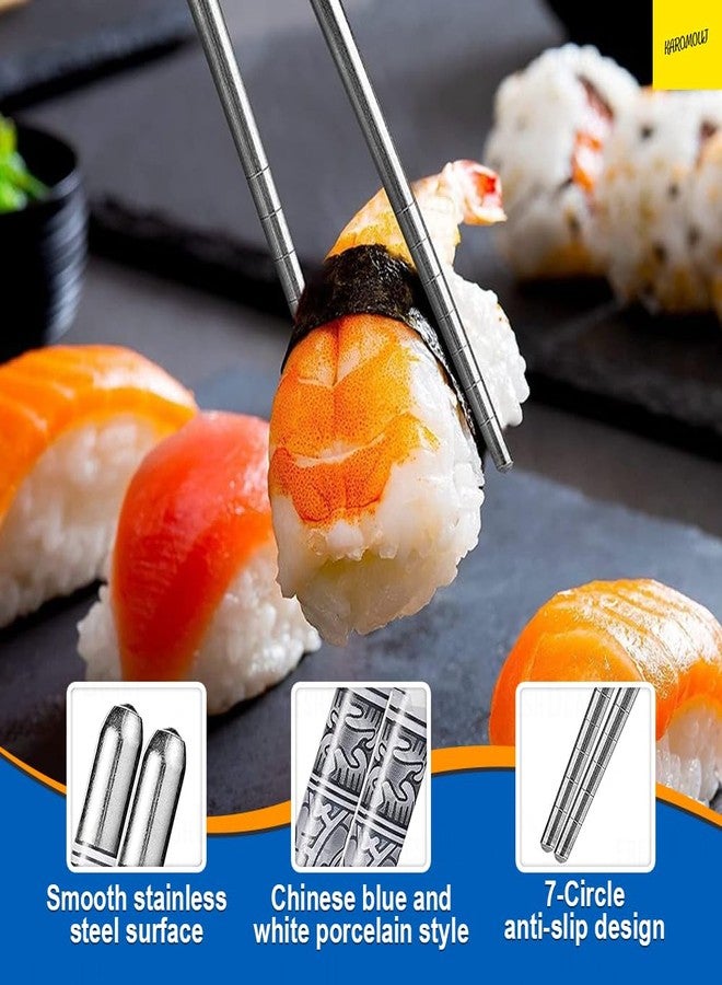 Karomouj KMA683 5 Pair Stainless Steel Plain Chopsticks Set Reusable Non-Slip Sticks Metal Chopsticks Easy to Use for Dinnerware,Noodles,Sushi (Multicolor,Set of 5) - Image 5